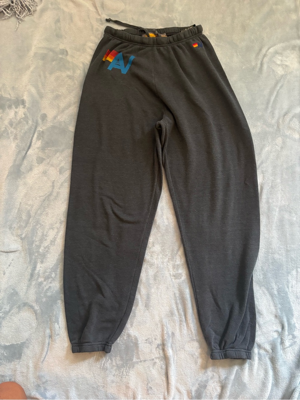 Aviator Nation Black Track Pants with Rainbow Logo